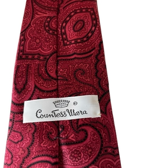 Countess Mara New York Sistine Silk Red and Black Paisley Tie 59 inches. - Picture 3 of 5
